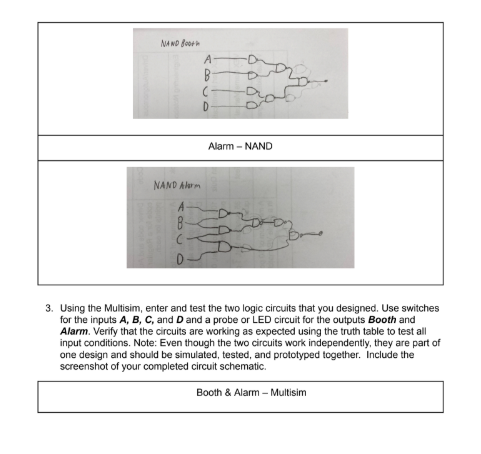 Hand-drawn NAND-only circuits for Booth and Alarm